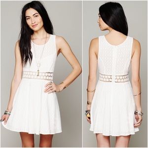 Free People White Crochet Waist Sleeveless Skater Dress